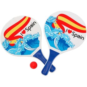 Acan Tradineur - Set de Palas de Playa, diseño España, I Love Spain, Madera, Incluye Pelota, Mango Recubierto de plástico,