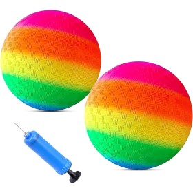 LETTERASHQP Bouncy - Juego de 2 pelotas de fútbol para niños, diseño de arco iris, pelota de goma para niños, softbol, fútbol,