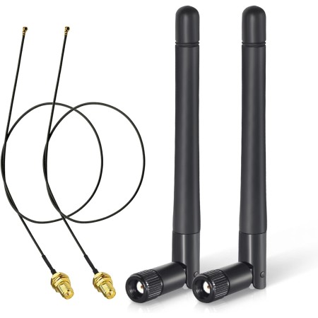 Bingfu M.2 Antena WiFi 2,4 GHz 5 GHz 5,8 GHz 3dBi MIMO RP-SMA Macho (Paquete de 2) + 2 Cables NGFF IPEX4 a RP-SMA de 30 cm para