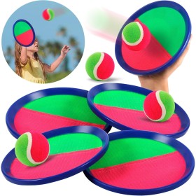ZZXLOPEZ Juego Pelota Velcro, Juego de Pelota para Niños, 4 Velcro Ball Paddles y 4 Velcro Ball, Juegos de Playa para Niños,