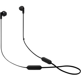 JBL Tune 215 - Auriculares inalámbricos Bluetooth con micrófono de 3 botones, mando a distancia y cable plano, color negro