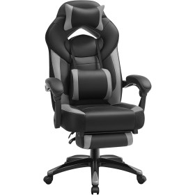 SONGMICS OBG077B01 - Silla de Oficina con reposapiés telescópico - Reposacabezas Ajustable - Soporte Lumbar - Carga máxima 150