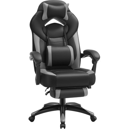 SONGMICS OBG077B01 - Silla de Oficina con reposapiés telescópico - Reposacabezas Ajustable - Soporte Lumbar - Carga máxima 150