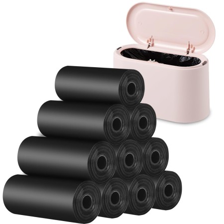 VORHOT Cubo de Basura con Tapa de Resorte, 2L Mini Papelera Escritorio con 2 Rollos de Bolsas de Basura, Pequeño Design Cubos