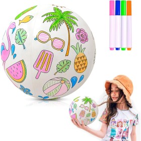 JWTRSVTY DIY Pelota de Playa Inflable, Coloridas Pelotas De Playa inflables, Balón De Playa Hinchable con Rotulador, Hawaiano