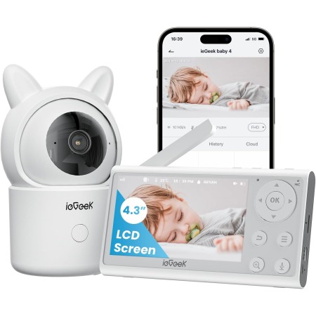 ieGeek Camara Vigilancia Bebe 360º Type-C 1080P Vigilabebes con Camara, 4,3" 3000mAh Pantalla LCD, App Remoto, 4X, Voz Dual,