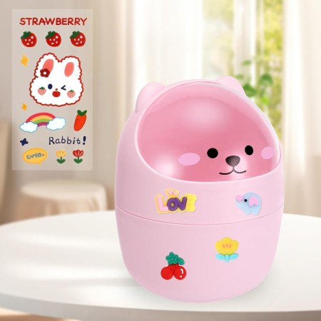 Mini Papelera Escritorio, Pequeño Design Cubos Basura con Lindas Pegatinas, Mini Cubo de Basura, Papelera Sobremesa, Mini Bote