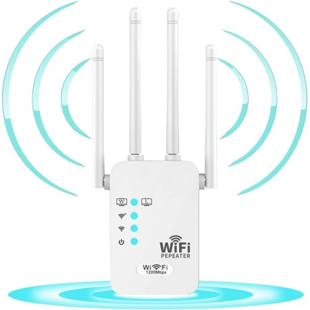 Amplificador de Señal WiFi,1200Mbs 2.4/5.0Ghz Doble Frecuencia, Repetidor WiFi, Extensor de Señal WiFi con 4 Antenas, Los