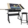 MIADOMODO® Mesa de Dibujo - Reclinable, con Taburete, Ruedas, 2 Cajones - Escritorio con Cajones, Mesa de Escritorio, Mesa