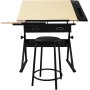 MIADOMODO® Mesa de Dibujo - Reclinable, con Taburete, Ruedas, 2 Cajones - Escritorio con Cajones, Mesa de Escritorio, Mesa