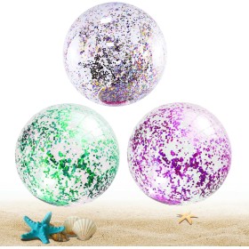 LUMOOM 3 pelotas de agua hinchables, bolas hinchables, con purpurina, 40 cm, pelota de playa, pelota de playa, piscina para