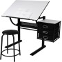 Mesa de Dibujo Reclinable - con Taburete, 3 Cajones y Espacio Adicional, Arte, Arquitectos y Técnicos - Cajon de Almacenamiento,