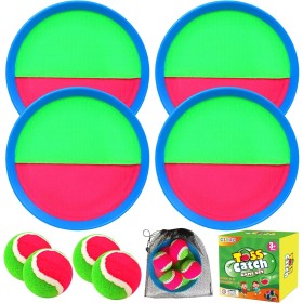CZMAO Juego de Pelota para Niños, 4 Velcro Ball Paddles y 4 Velcro BallLanzamiento Pelota Juegos Juguetes Playa Agua Jardin