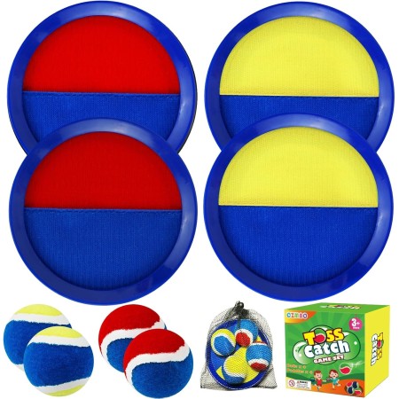 CZMAO Juego de Pelota para Niños, 4 Velcro Ball Paddles y 4 Velcro BallLanzamiento Pelota Juegos Juguetes Playa Agua Jardin