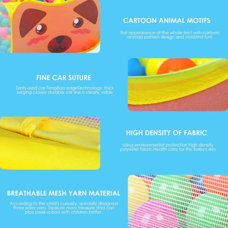 Piscina de Bolas Bebe Tienda de Campaña Infantil Tienda de campaña Plegable con diseño de Dibujos Animados para niños con aro de