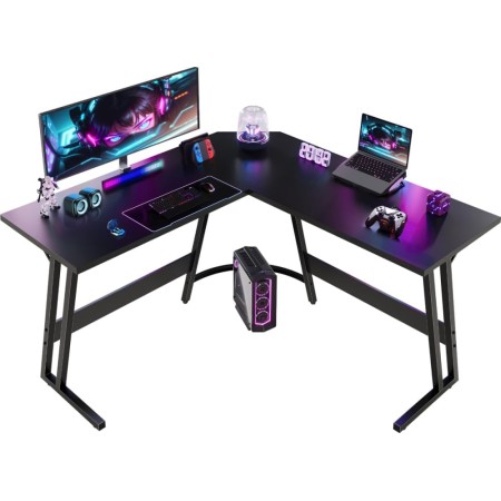 Devoko Escritorio Gaming de Esquina,130 x 130cm,Escritorio Gamer en Forma de L con Soporte de Monitor, Gancho para