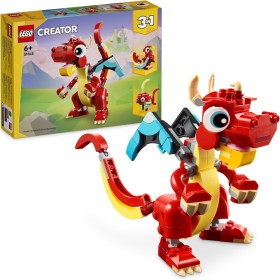 LEGO Creator 3 en 1 Dragón Rojo de Juguete Convertible en Figura de Pez o Ave Fénix, Juego Infantil de Animales como Regalo para