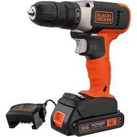 BLACK+DECKER Atornillador sin cable 18V, 37Nm par máximo, 10 posiciones de embrague, luz de trabajo LED, batería de 1,5Ah y