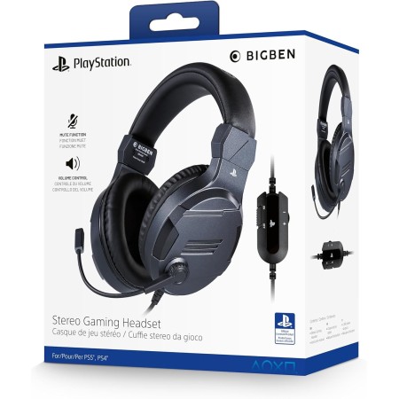 Bigben Cuffie Gaming V3 PS4 PS5 Ufficiale Sony PlayStation, Grigio Titanio [Importación italiana]