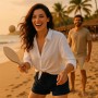 Juego de 2 raquetas de playa sostenibles con juego de ajedrez y molino con pelota en bolsa de algodón Sport Fun Verano Playa