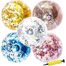 5 Bolas de Agua de 40 cm con Purpurina, Bola Inflable para la Playa de Verano, Bolas de Juego de Lentejuelas con Purpurina para