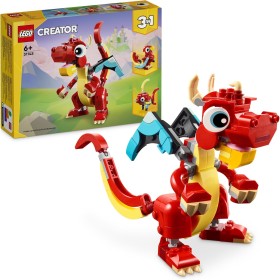 LEGO Creator 3 en 1 Dragón Rojo de Juguete Convertible en Figura de Pez o Ave Fénix, Juego Infantil de Animales como Regalo para