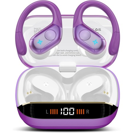 Qecnato Auriculares Inalámbricos Deportivos, Auriculares Bluetooth 5.4 HiFi Estéreo con HD Micrófono, 75H Cascos Inalambricos
