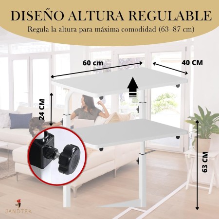 JANDTEK – Mesa con Ruedas y Altura Regulable 80x40cm | Escritorio Portátil con Estantería – Ideal para Ordenador, Cama o Sofá