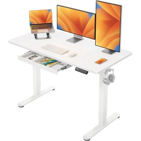ErGear Mesa Escritorio Elevable 120 x 60 cm, Escritorio Elevable con 4 Memorias Inteligentes & Cajones, Diseño en T para Mayor