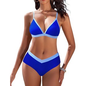 FemiChic Bikinis Mujer Conjuntos de Bikini Sexy Traje de Baño con Cuello en V Top con Almohadillas Extraíbles 2 Piezas para la