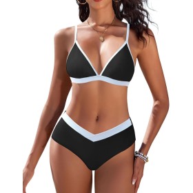 FemiChic Bikinis Mujer Conjuntos de Bikini Sexy Traje de Baño con Cuello en V Top con Almohadillas Extraíbles 2 Piezas para la