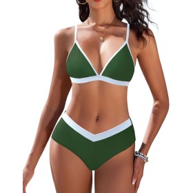 FemiChic Bikinis Mujer Conjuntos de Bikini Sexy Traje de Baño con Cuello en V Top con Almohadillas Extraíbles 2 Piezas para la