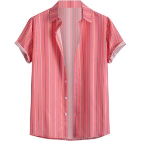 Camiseta Hombre Manga Corta Polo Gym T Camisa suelta para Hombres Casual Camisa de Manga Corta Rayada Top Verano Hawaiano Playa