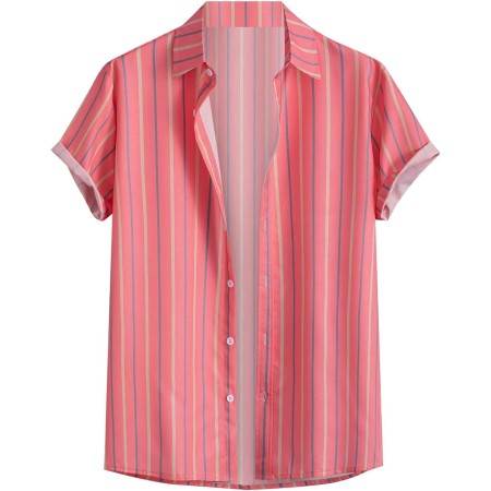 Camiseta Hombre Manga Corta Polo Gym T Camisa suelta para Hombres Casual Camisa de Manga Corta Rayada Top Verano Hawaiano Playa