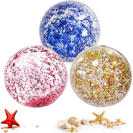 LUMOOM Hinchable, pelota de playa, bolas de agua inflables con purpurina, juguetes de piscina, pelotas de agua
