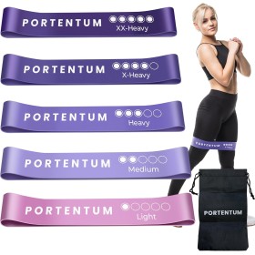 PORTENTUM Gomas Set de 5 Bandas Látex 100% y Bolsa Almacenamiento para Las Cintas elasticas musculacion, Unisex Adulto