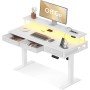OffiGo Mesa Elevable Escritorio con Cajones, Escritorio Elevable con Soporte para Monitor, 140cm Mesa Gaming con Carga y Luces