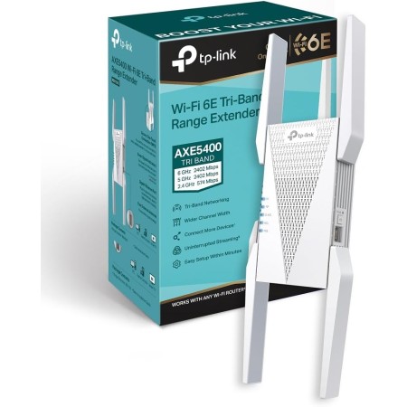 TP-Link RE815XE Repetidor WiFi 6e Mesh AXE5400, Triple Banda,Banda Exclusiva 6GHz,Canal de 160MHz,Fácil Control por
