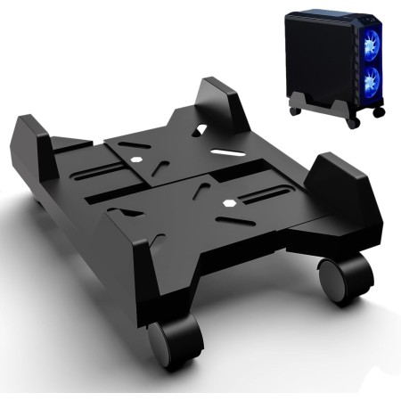 HOMURY Soporte para CPU móvil, soporte para PC para torre de PC, soporte de escritorio con 4 ruedas y base ajustable (negro)