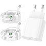 Cargador Carga Rapida iPhone 16 15 Apple Original,20W USB C Enchufe con 2M+2M Cable Cabezal Adaptador Pared Charger Corrient