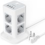 TESSAN Regletas Enchufes Proteccion Sobretension 8 Tomas con 3 USB A y 1 USB C, Torre Regleta Vertical con Interruptor,
