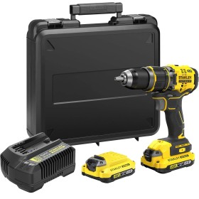 STANLEY FATMAX Taladro Percutor Sin Cable V20 (18V), Motor Sin Escobillas, 80Nm, 2 Baterías 2Ah, Cargador, Maletín, Portabrocas