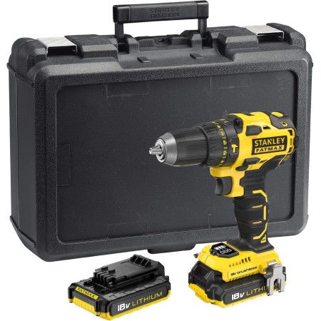 STANLEY FATMAX Taladro Percutor Sin Cable V20 (18V), Motor Sin Escobillas, 80Nm, 2 Baterías 2Ah, Cargador, Maletín, Portabrocas