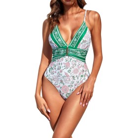 uxxnjfg Bañador Mujer Natacion Verano Sexy Reductores Barriga Swimsuit Estampado Flores Cuello en V Bañadores Brasileño Bañador