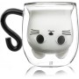 Qinhai Gato Tazas de Café de Cristal,Vasos de Doble Pared con Asa,Tazas de Té de Vidrio Borosilicato, Regalos para Cumpleaños
