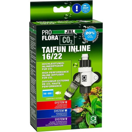 JBL PROFLORA CO2 Taifun Inline 16/22, difusor de CO2, Contador de Burbujas Integrado y protección contra reflujo, para acuarios