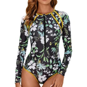 uxxnjfg Bañador Mujer Natacion Trajes de Baño 2024 Sexy Reductor Barriga Swimsuit Manga Larga Estampado Flores Bañador Brasileño
