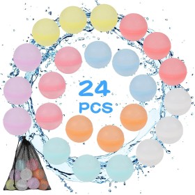 Globos de Agua Reutilizables, Diealles Shine 24 Piezas Globos de Agua, Globos Agua Juguetes de Verano Aptos para Exteriores,