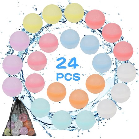 Globos de Agua Reutilizables, Diealles Shine 24 Piezas Globos de Agua, Globos Agua Juguetes de Verano Aptos para Exteriores,