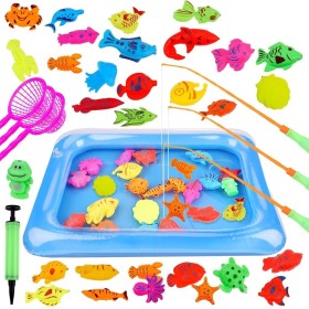 GOLDGE 42PCS Juguete de Pesca para Niño, Juguete de la Flotando Pesca Conjunto para Niños, Juguete de Agua Diversion para Bebe